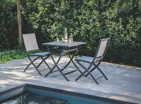 aluminium tuinset tafel met twee stoelen
